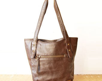 Vintage The Sac Women Bag, Large Brown Leather Handbag