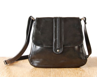 Vintage Black Leather Women Bag, Everyday Shoulder Handbag