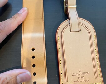 Louis Vuitton vachetta leather luggage ID tag name tag and loop buckle poignet #10928