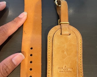 Authentic Louis Vuitton Luggage Tag Poignet Strap Set Vachetta 