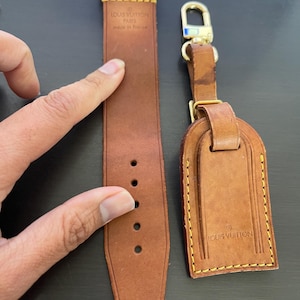 Louis Vuitton vachetta pequena couro bagagem identificação etiqueta nome e fivela de alça poignet #11585