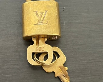 LOUIS VUITTON Brass Gold Padlock with Matching Key (LV Lock Number 332)