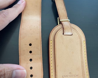 Louis Vuitton vachetta leather luggage ID tag name tag and loop buckle poignet #10929