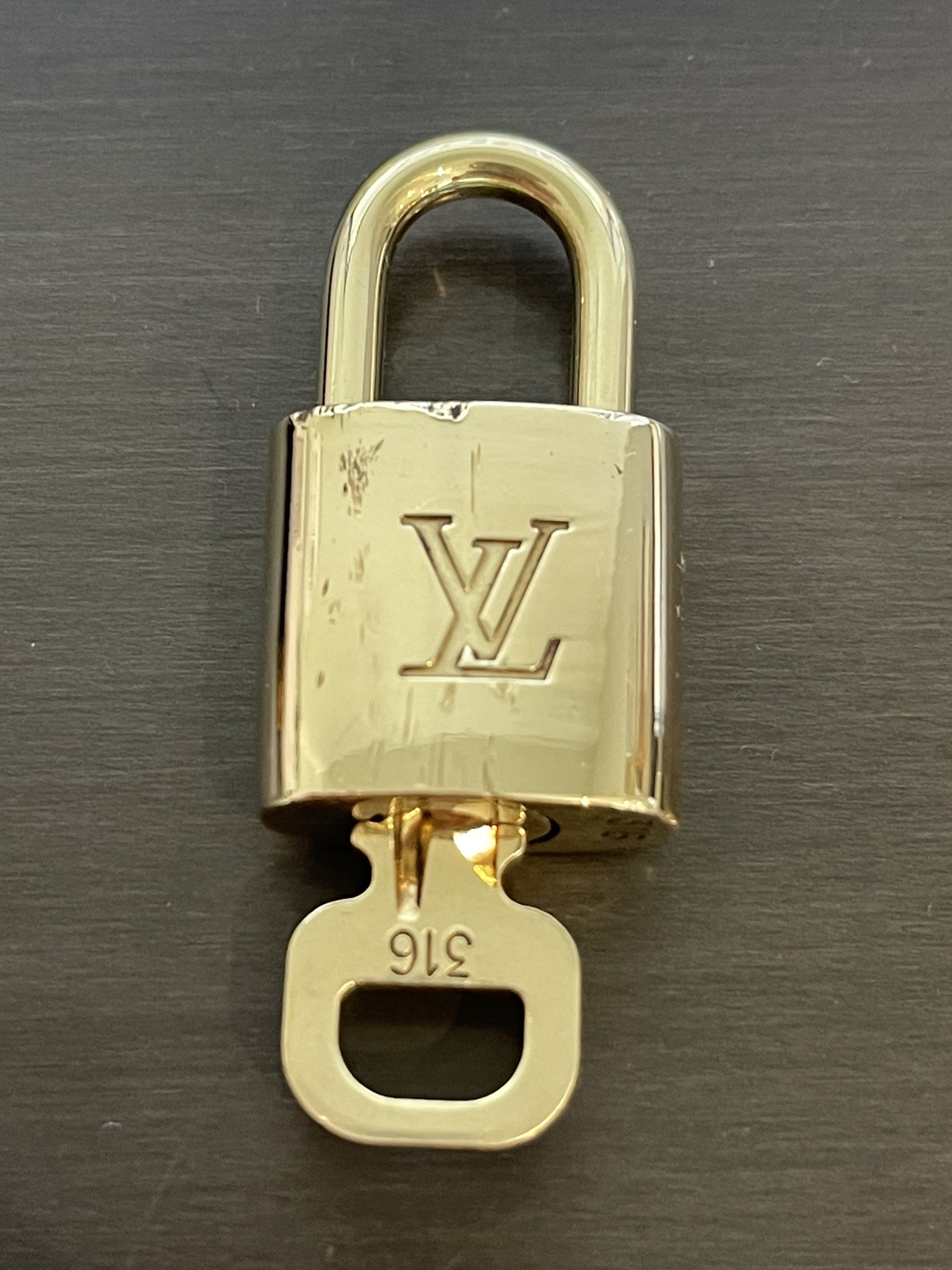 Vintage Gold Brass Lock and Key Set #316 by Louis Vuitton