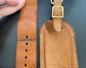 Louis Vuitton vachetta leather luggage ID tag name tag and loop buckle poignet #10846