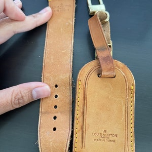 Louis Vuitton vachetta leather luggage ID tag name tag and loop buckle poignet #10696