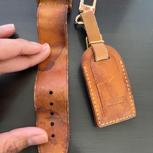 Louis Vuitton vachetta pequena couro bagagem identificação etiqueta nome e fivela de alça poignet #11574