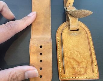 Etiqueta de identificación de equipaje de cuero vachetta de Louis Vuitton, etiqueta de nombre y hebilla de bucle poignet #10947