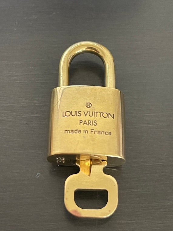 LOUIS VUITTON PadLock Lock & Key Brass Gold Authentic Number random