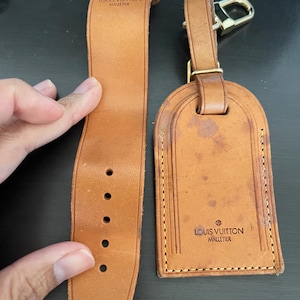 Etiqueta de identificação para bagagem de couro vachetta Louis Vuitton com etiqueta de identificação e fivela de alça poignet #11252