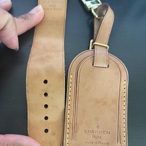 Louis Vuitton vachetta leather luggage ID tag name tag and loop buckle poignet #11797