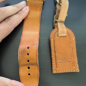 Louis Vuitton vachetta pequena couro bagagem identificação etiqueta nome e fivela de alça poignet #11550