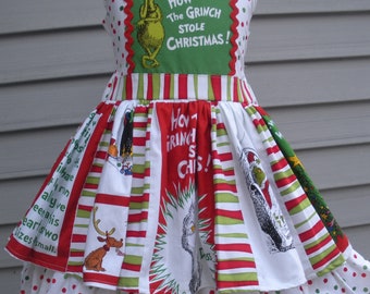 Free Shipping Ready to Ship Custom Boutique Whoville Grinch Seuss Dress  Christmas Girl Size  5