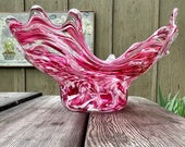 MUNDY HEPBURN - large studio art glass bowl - signed dated 08 - pristine condition - contemporary art glass sculpture bowl - pinks reds.