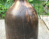 Antique salt glaze F. T. Wright Sons stoneware jug - 1800 s - Taunton , Mass - estate find - primitive decor - New England Massachusetts