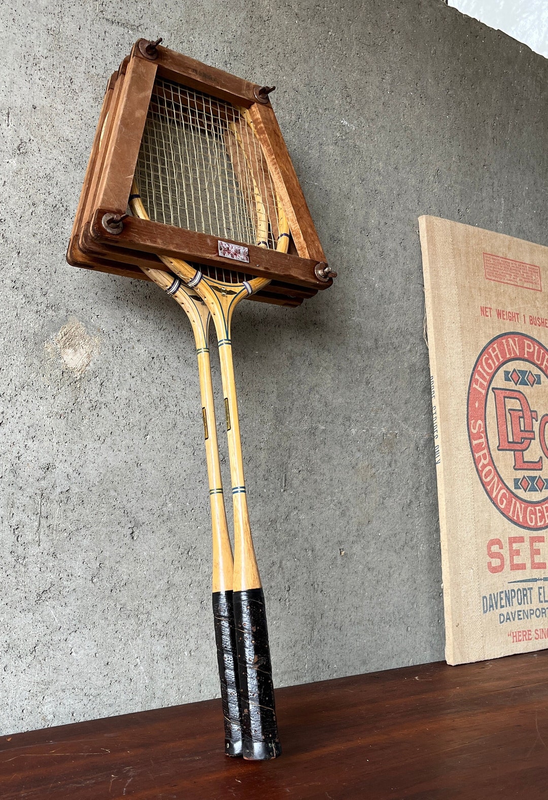 PAIR 1950s JAPANESE Ashwood Yoro Tokyo BADMINTON Rackets W/ Leather ...