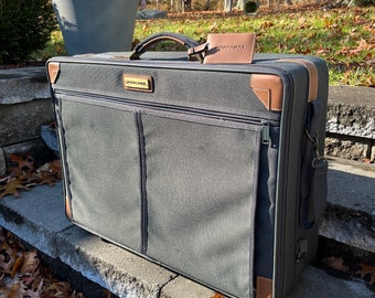 Vintage 1970s PAN AM Suitcase 26" - Olive Green + Tan // Henry Rosenfeld Design - Signed // a Handsome + Classic form