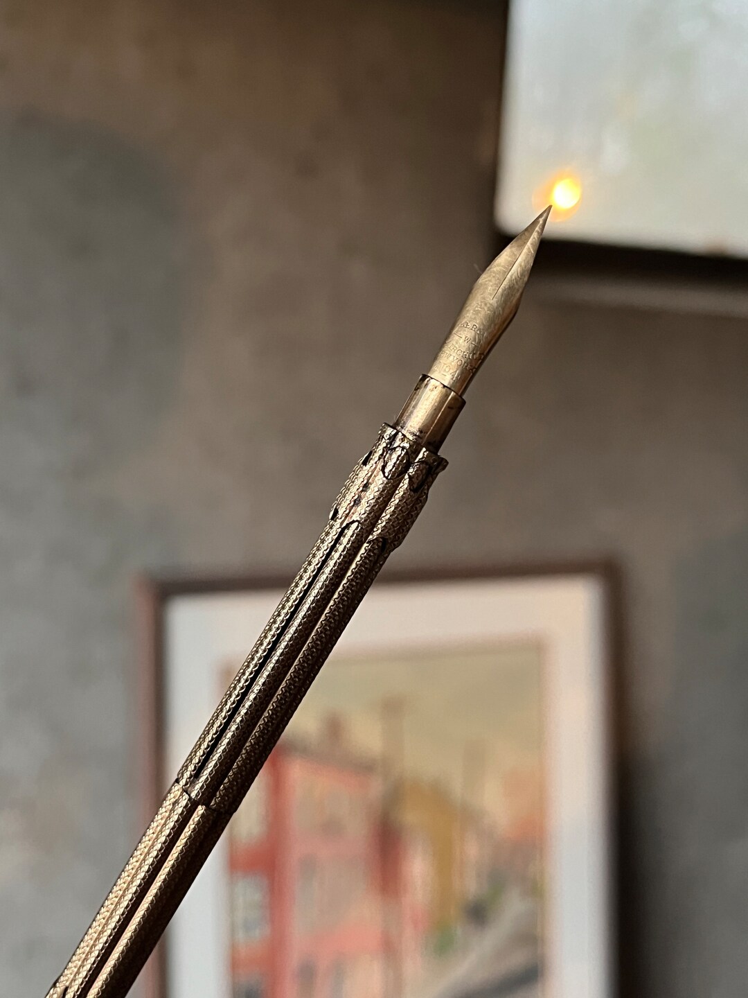 Antique Leroy W Fairchild Retractable Fountain Dip Pen 14K Gold Nib no