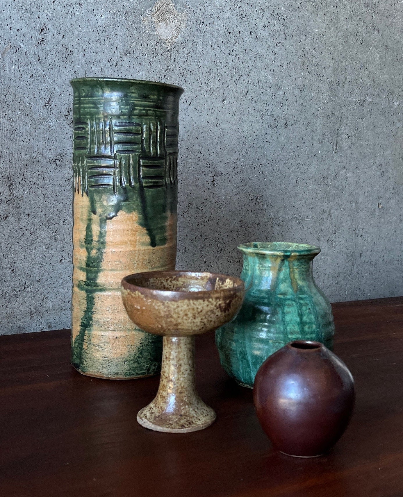 4x Vintage Mid Century Studio Pottery 1970s-80s Blues
