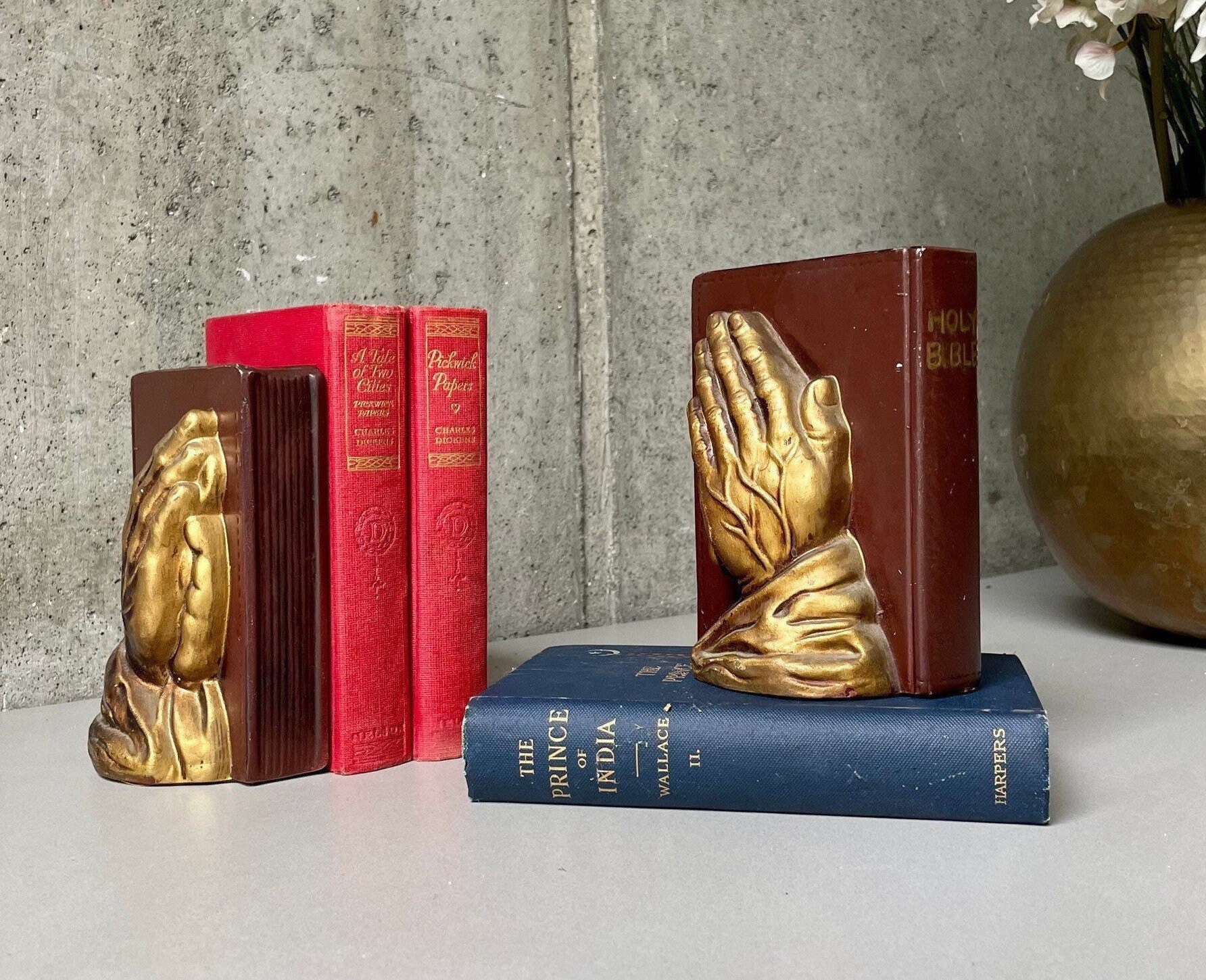 Art Nouveau Christian Bookend Pair With Profile Depiction Of Jesus