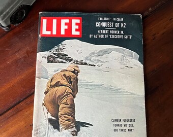 LIFE MAGAZINE back issue OCT 11 1954 - Mountain Climbing - K2 summit cover / clean + complete - 1950s print advertising