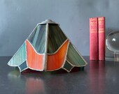 Vintage 1980s ART DECO revival stained - slag glass lamp shade PRISTINE 8.75 x6 H No Cracks Losses- Handmade leaded striated colored glass