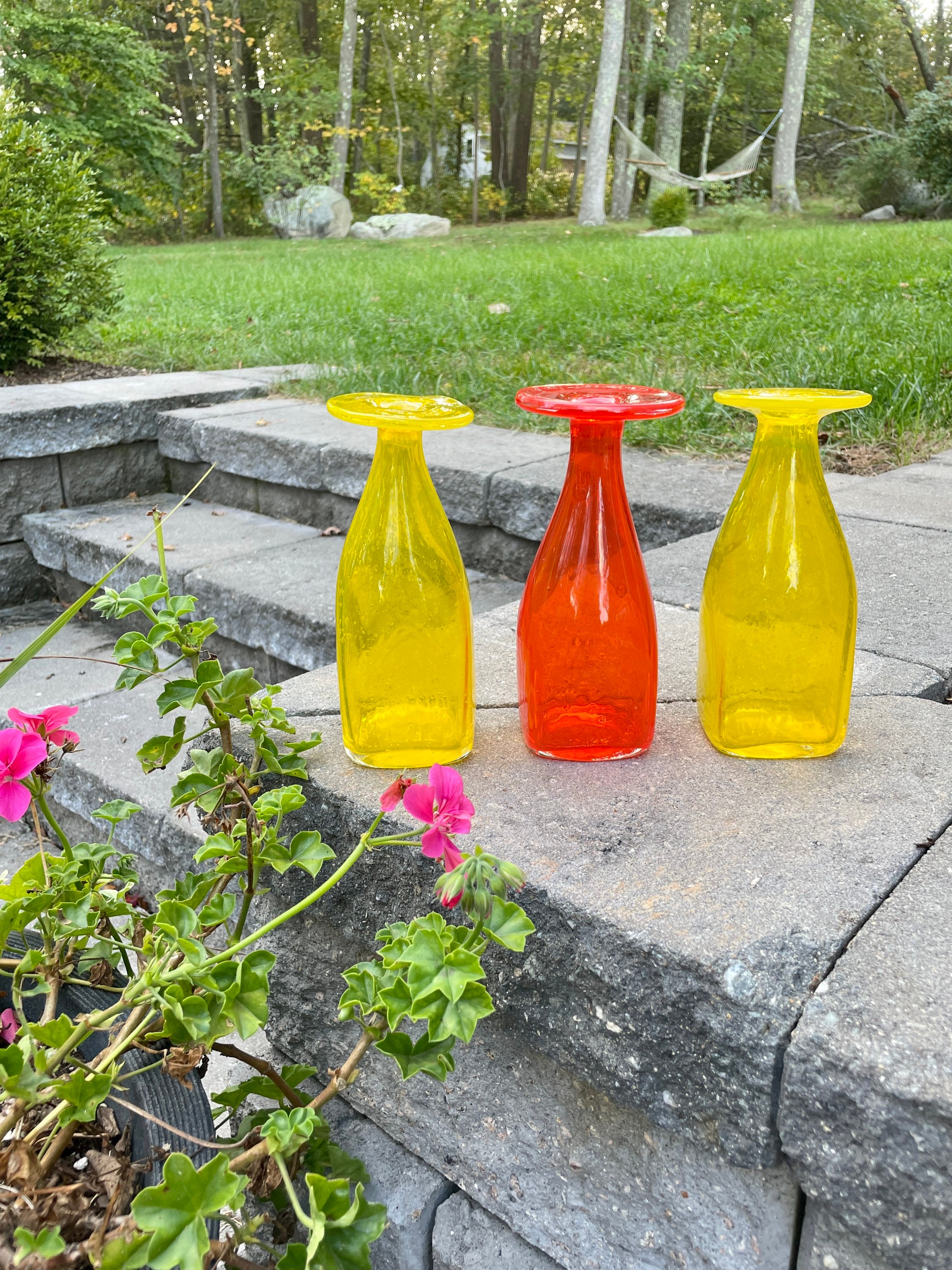 Red Glass Bubbles Vase w Clear Base HandBlown Margie's Garden C Max 60 OFF