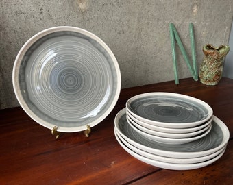 8x modernist stoneware BAUM POTTERY "Hearth" pattern dinnerware lot // plates 10.5" + 8” // mid century style  — No chips! SUPER Clean