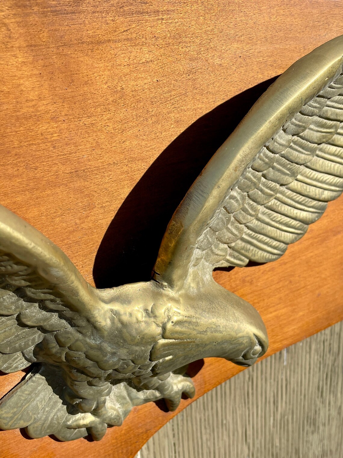 Vintage solid brass large American eagle wall plaque / wood Etsy