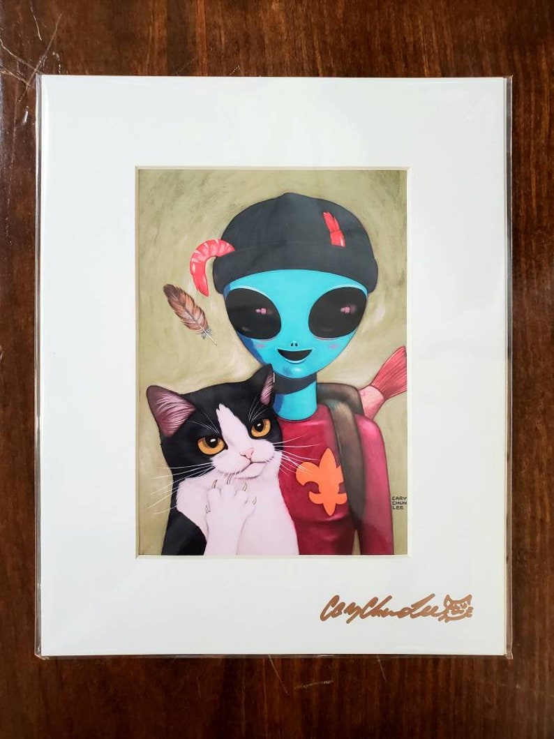 Curious Kitty And Seafood Alien Print
