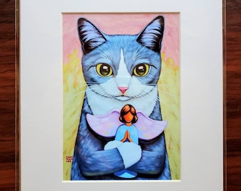Gray Tuxedo Cat And Angel Print