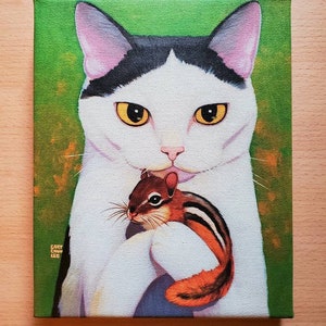 Chipmunk And Cat Canvas Print
