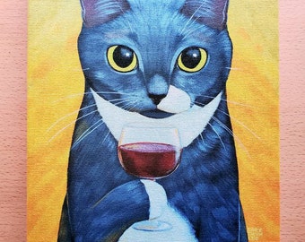 Red Wine Cat Art Canvas Print