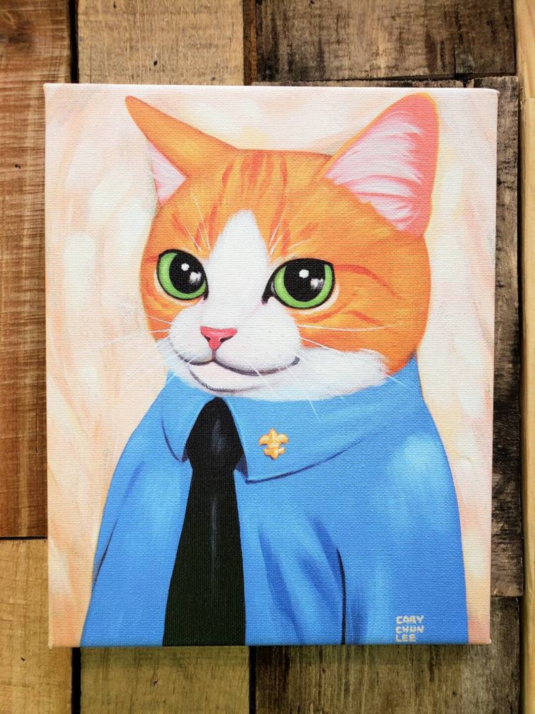 Blue Shirt Cat Art Canvas Print - Etsy