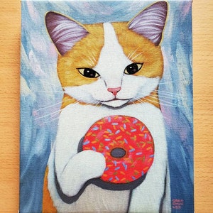 Pink Donut Cat Art Canvas Print