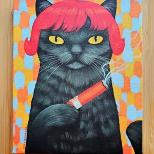 Red Wig And Cigar Cat Art Canvas Print