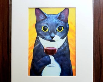 Red Wine Cat Art Print