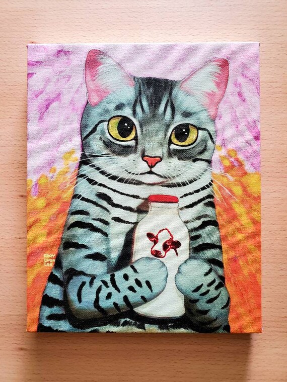 【海外限定】 Kitty Loves Milk Canvas Print - Etsy 日本 絵画