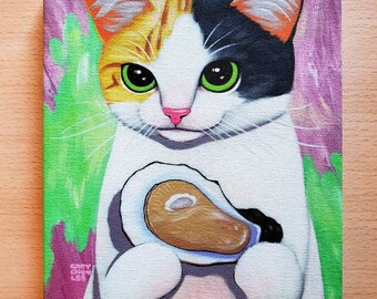 Kitty Loves Oyster Cat Art Canvas Print - Etsy