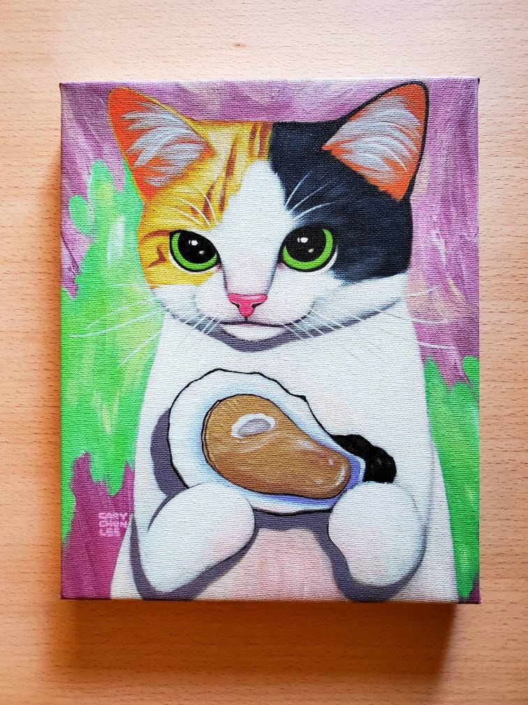Kitty Loves Oyster Cat Art Canvas Print - Etsy