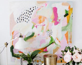 Abstract painting, original art, abstract art, acrylic painting, canvas painting, extra large wall art, pink, original painting, Adira 36x36