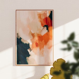 Sabrina - Navy blue and orange contemporary abstract wall art print - portrait - vertical - warm toned abstract