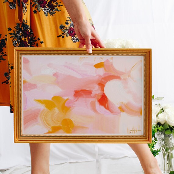 Pink Abstract Art Pink Wall Art Pink and Yellow Large Art | Etsy