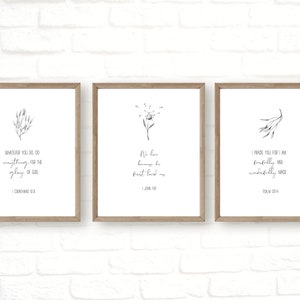 Bible verse wall art, set of 3 christian wall art, modern bible verse print, minimalist black white bible verse decor, 8x10, 11x14, 16x20
