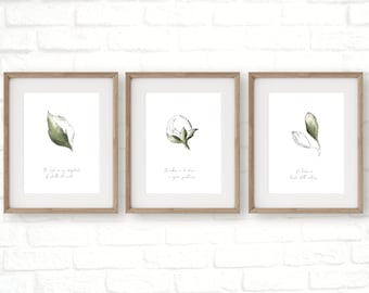 Minimalist bible verse wall art, Psalm 23, scripture above bed, set of 3 bible verse prints, bible verse leaves, bible verse botanical print