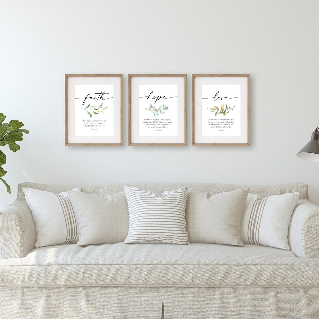 Bible Verse Wall Art Printed 8x10, Faith Hope Love Print, Faith Hope