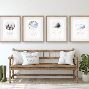 Bible verse wall art, set of 4 bible verse prints, grey blue watercolor christian wall art, scripture printable, religious gift for women