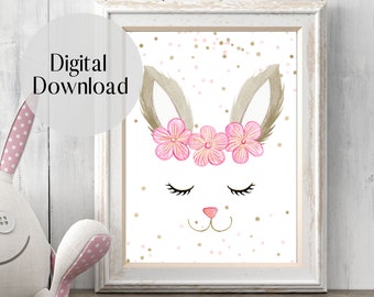 bunny nursery wall art - bunny baby girl decor - bunny print - printable - digital download