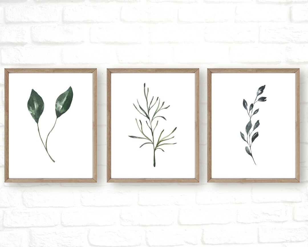 Set of 3 Botanical Prints, Minimalist Plant Prints, Simple Plant Wall ...