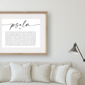 horizontal bible verse wall art, Psalm 91, Christian wall decor, religious gift, black and white bible verse print, bible verse printable